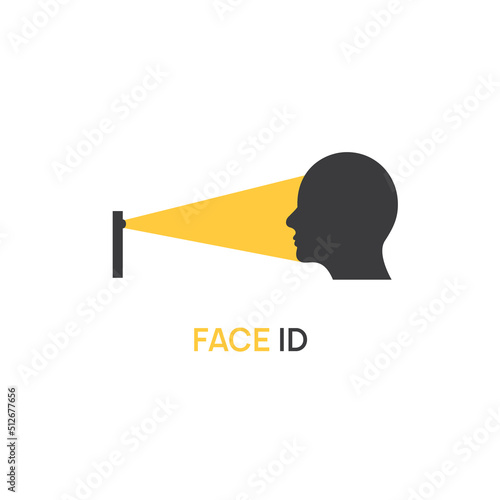 Face recognition id detection icon. Face biometric facial photo identification vector digital icon