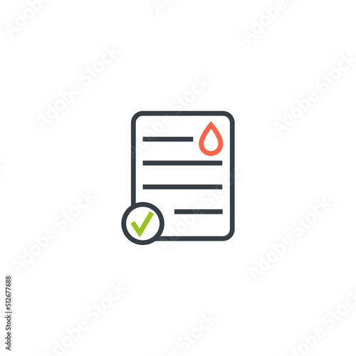 Blood test result lab report health vector icon. Medical checklist patient paperwork, blood test