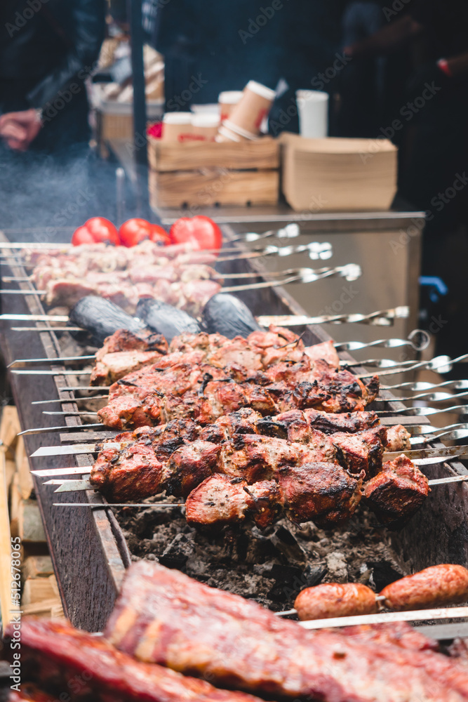 Grilled meat and vegetables on skewers Grilled meat and vegetables on skewers