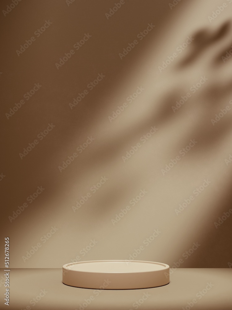 Modern cylinder pedestal or podium for product showcase. Cosmetic stand pedestal. Beige background. Empty stage. 3d render illustration Modern cylinder pedestal or podium for product showcase. Cosmetic stand pedestal. Beige background. Empty stage. 3d render illustration
