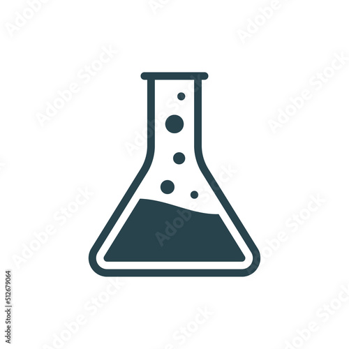 Laboratory beaker icon test tube. Chemistry experimental logo lab bubble vector icon
