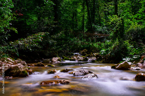 Long exposure photo of wonderful river scenery in spring