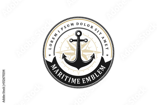 Anchor logo emblem windrose circle shape element maritime nautical company symbol