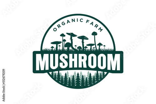 Mushrooms logo design organic food nature emblem rounded shape symbol mushrom farming product label