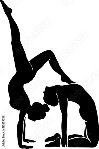 Yoga poses woman silhouettes on the white isolated background. Stretching female body silhouette. 