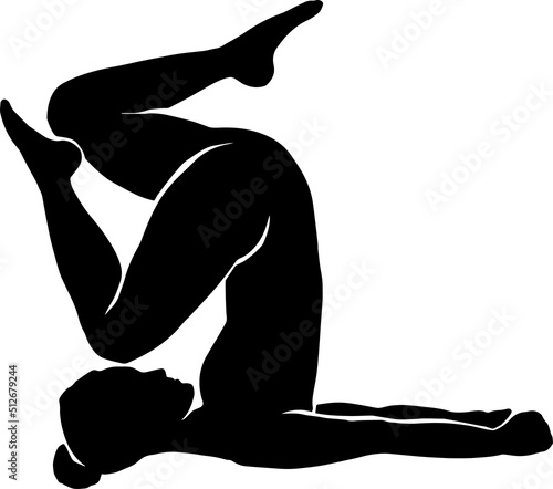Yoga poses woman silhouettes on the white isolated background. Stretching female body silhouette. 