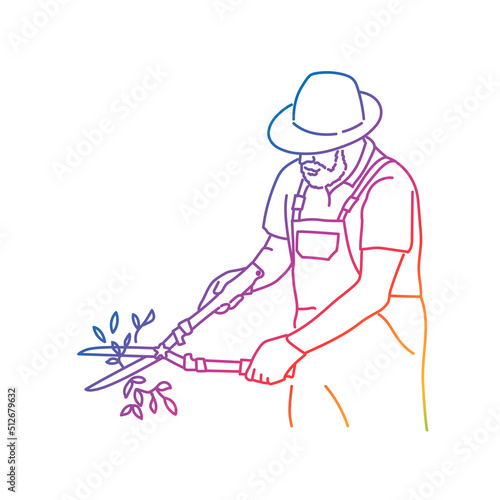 Man with hat enjoy gardening.