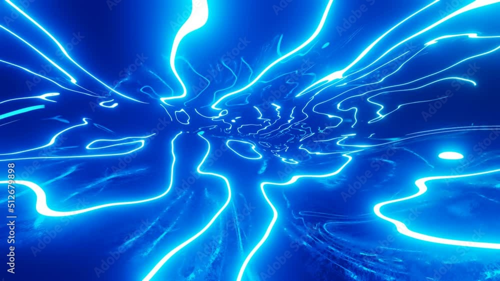 Warped surface with blue glow pattern. Fly through mirror tunnel with neon pattern, glow lines form sci fi pattern. Bright reflection neon light. Simple bg, sci fi structure. 4k looped animation. Warped surface with blue glow pattern. Fly through mirror tunnel with neon pattern, glow lines form sci fi pattern. Bright reflection neon light. Simple bg, sci fi structure. 4k looped animation.