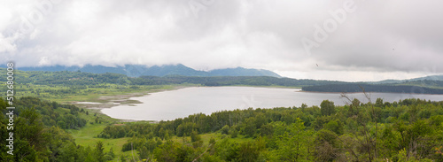 Panoramic view of Vlasina lake on cloudy day.