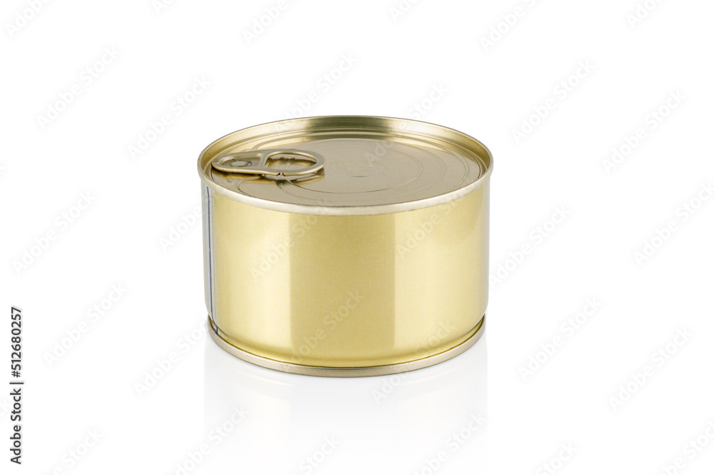 Metal tin can isolated on white background. Close-up Metal tin can isolated on white background. Close-up