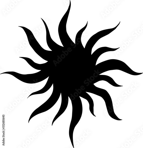 Sun astronomical celestial symbol. Black sun silhouette. 