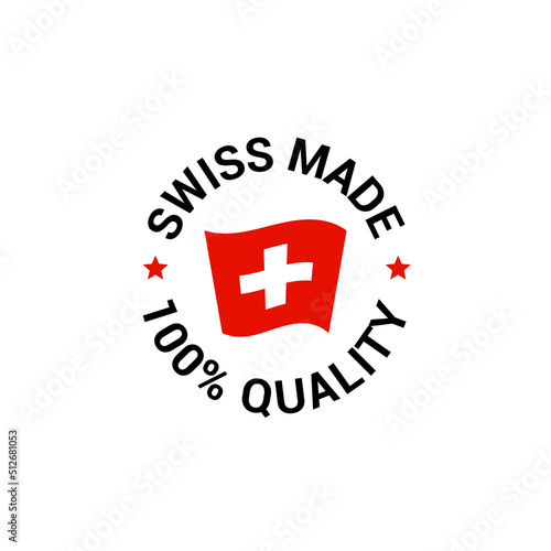 Swiss made product label. Switzerland quality flag vector sticker icon logo