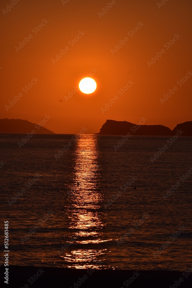 Beautiful sunset from Arillas beach in Corfu,Greece