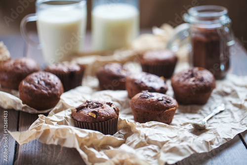 Homemade chocolate milk cupcakes with powdered sugar