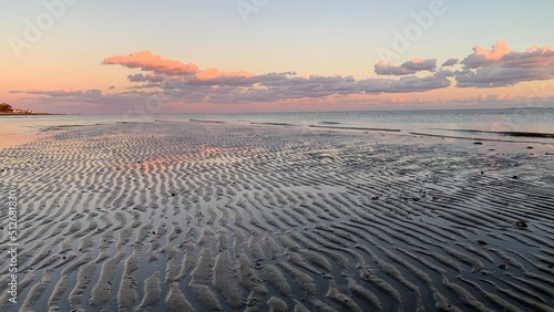 Canvastavla Sunset looking East from Stratford CT over the sands of lowtide and Long Island