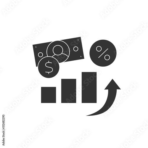  Increase in liabilities glyph icon. Funding use. Cash flow. Profit. Financial literacy concept.Filled flat sign. Isolated silhouette vector illustration