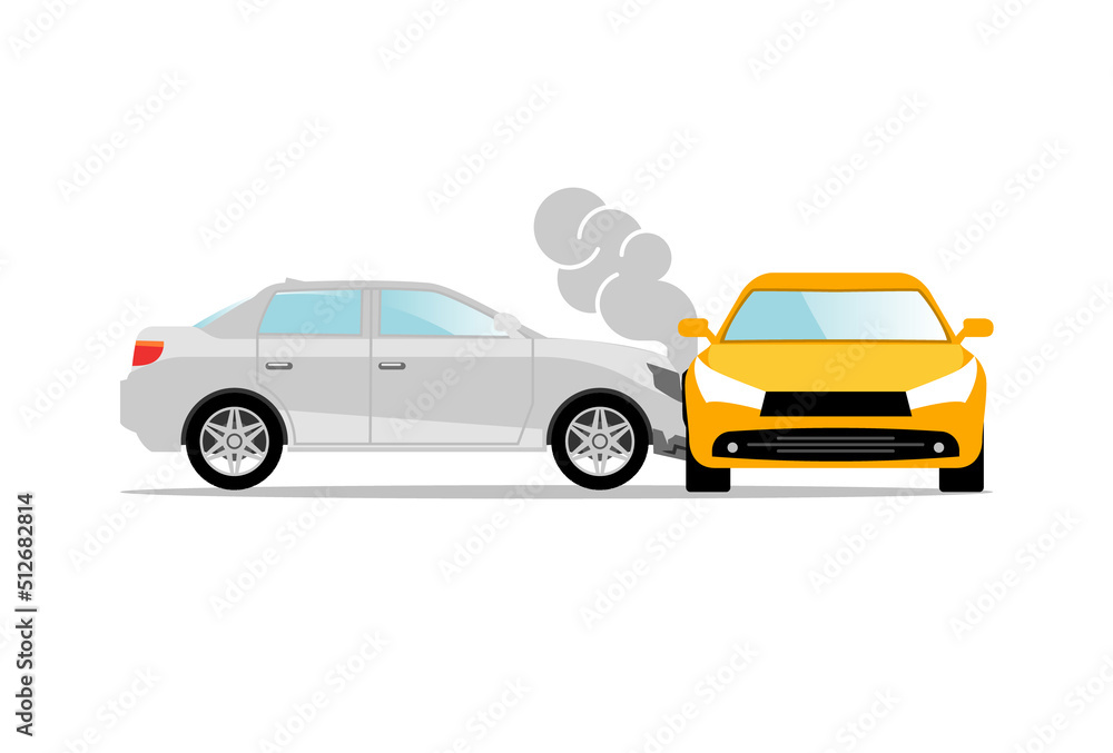Car accident speed crash vector top view cartoon icon. Car crash concept illustration