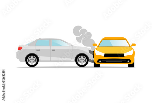 Fototapeta Naklejka Na Ścianę i Meble -  Car accident speed crash vector top view cartoon icon. Car crash concept illustration