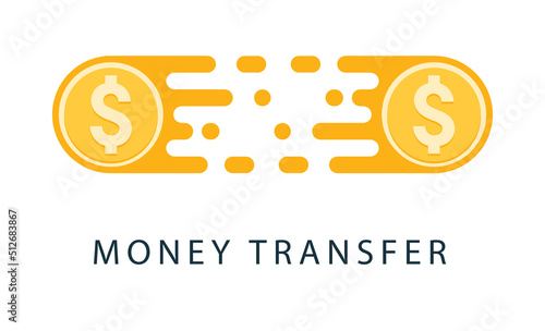 Fast send money transfer funds payment vector coin icon. Flying dollar money send logo