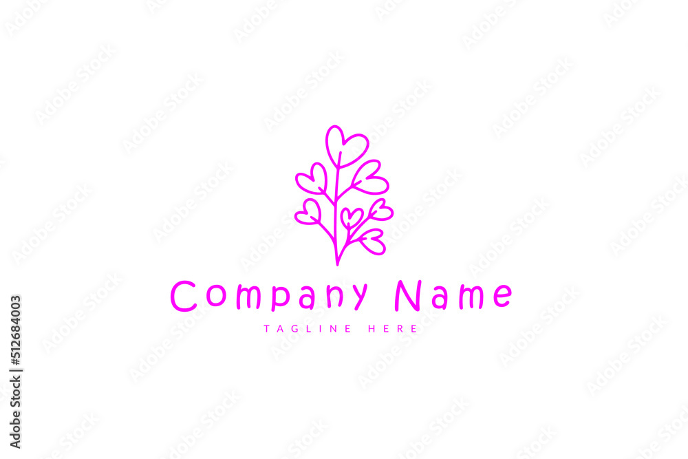 Organic beauty with tree combined company logo for business. Plant with beauty logo vector pink colour 