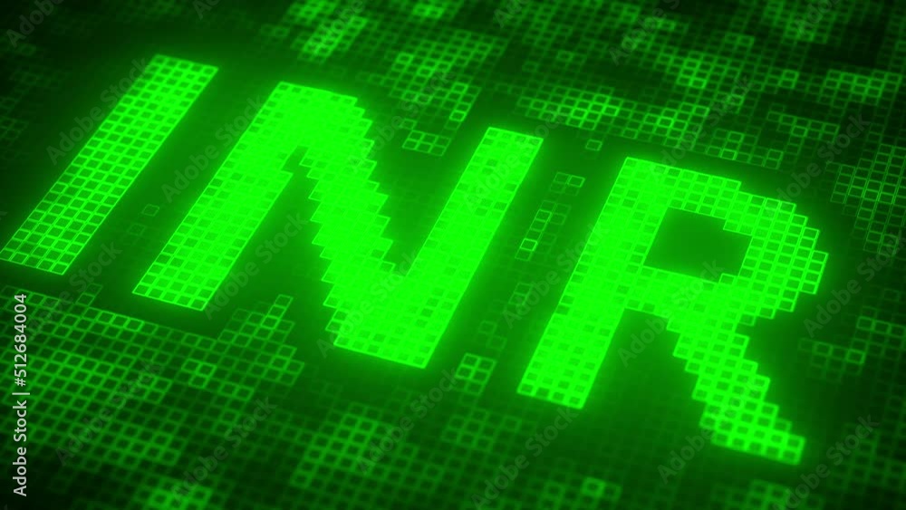 INR text made of pixels on the screen, 3D animation INR text made of pixels on the screen, 3D animation