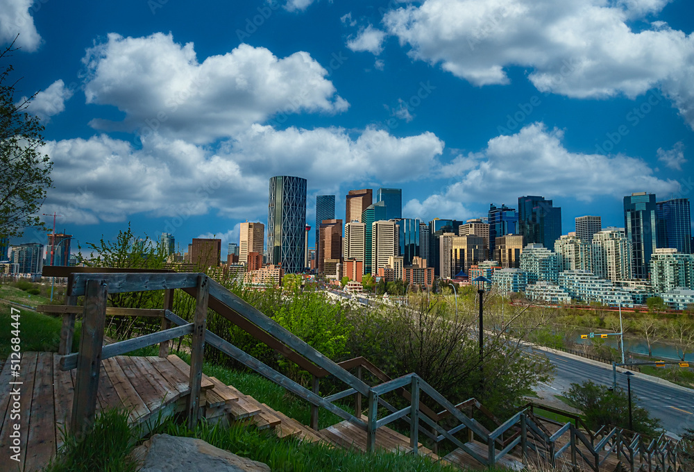 View Of Downtown Calgary Under A Blue Cloudy Sky