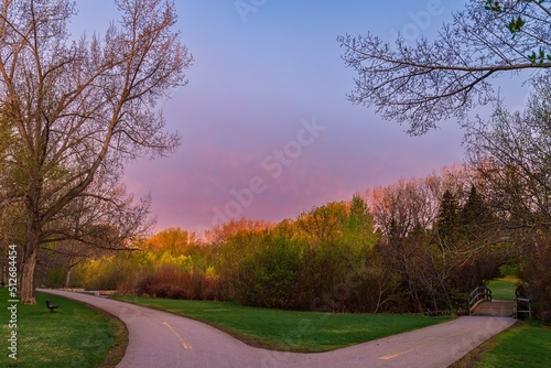 Sunrise Glow Over A Spring Park