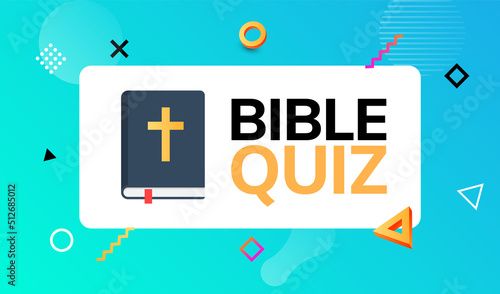 Bible quiz game banner logo icon. Cartoon bible quiz background vector christian prize trivia game.