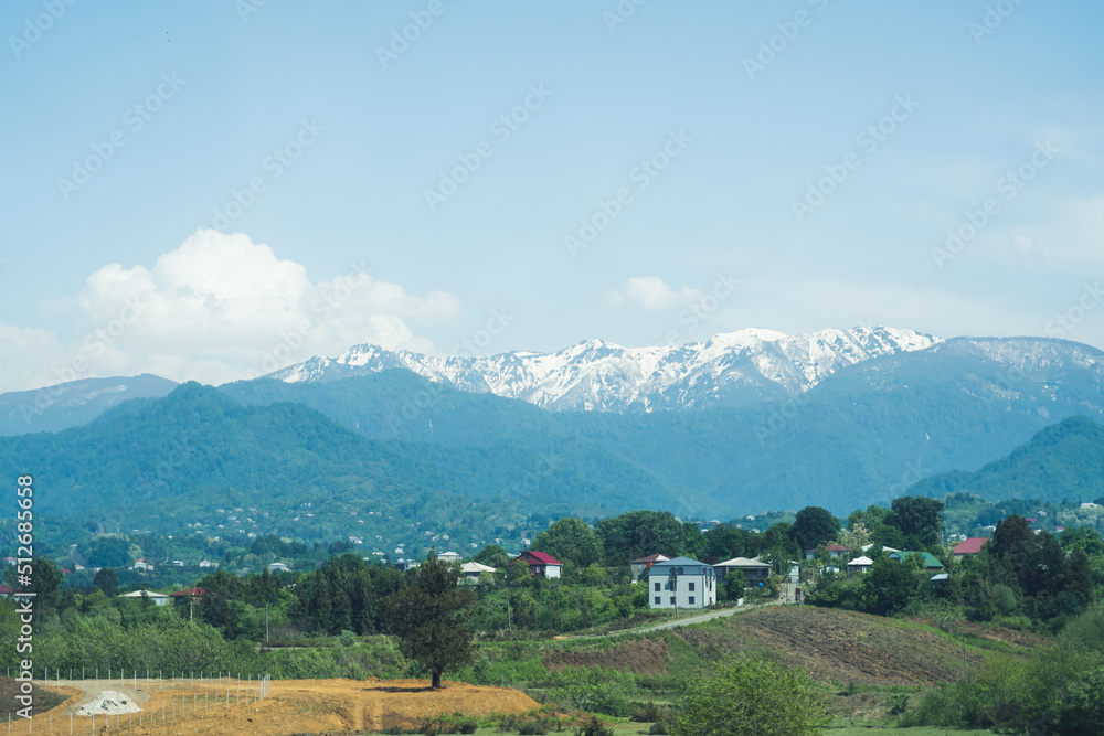 view of the village in Adjara region and mountains in the background, Georgia. High quality photo