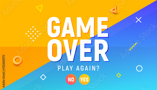 Game over vector video game screen background. Geometric game over design banner