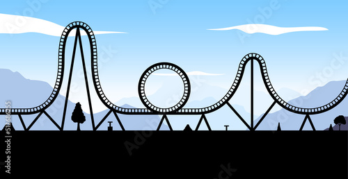 Vector roller coaster ride silhouette park. Rollercoaster icon illustration skyline concept