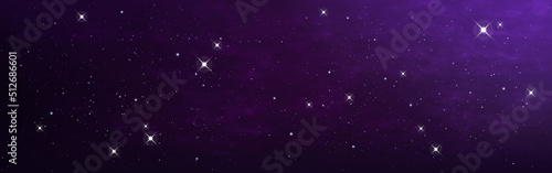 Milky way wide wallpaper. Realistic constellation with nebula. Magic starry texture. Realistic space background. Long poster with stardust. Vector illustration