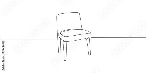 One continuous line drawing of chair. Modern scandinavian and loft furniture armchair in simple linear style. Editable stroke. Doodle vector illustration