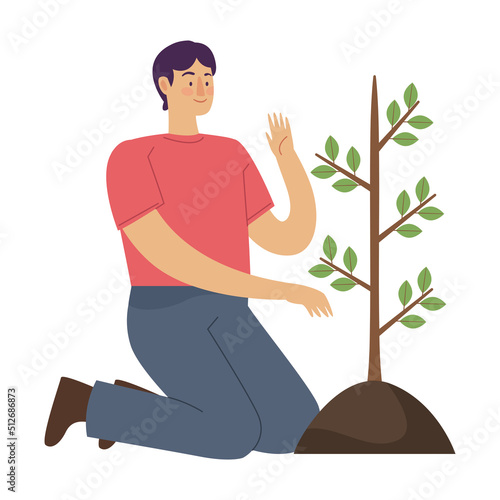 ecologist man planting tree