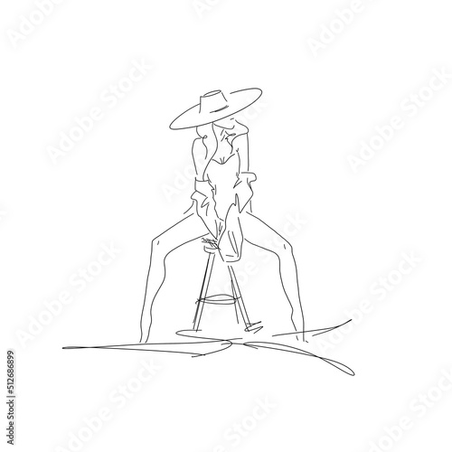 Young woman one line drawing style. Minimalistic background. Fashion wallpaper	