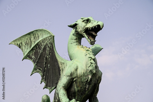 Ljubjana, Slovenia: Dragon is the symbol of the Slovenian capital. Dragon Bridge in Ljubljana, Slovenia. Famous statue in city centre. 