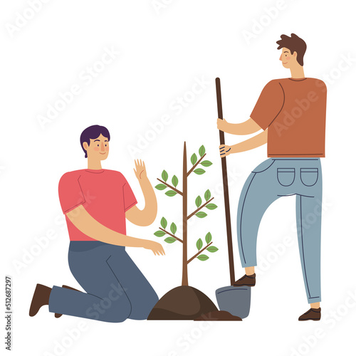 ecologists men planting tree