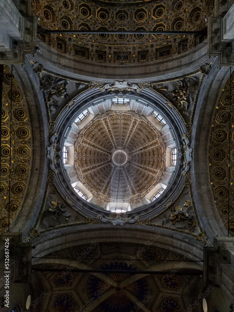 Interior view of the dome in the Saint Mary Assunta Cathedral in Como, Italy.