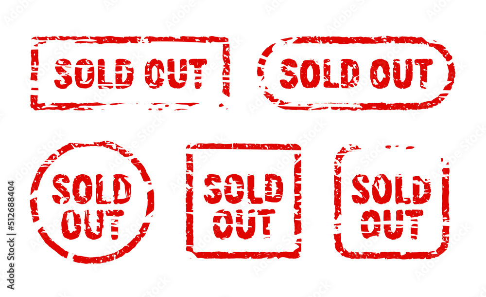 Sold out vector red stamp grunge sign. Sold banner seal sticker icon label design Sold out vector red stamp grunge sign. Sold banner seal sticker icon label design