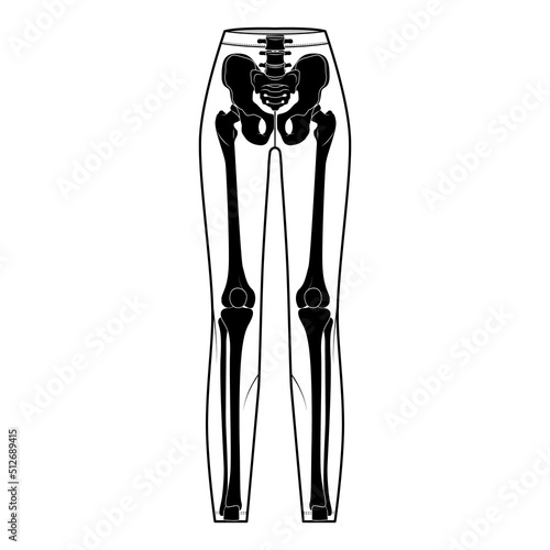 Skeleton costume Human bones on leggings pants front view men women for Halloween, festivals for printing on clothes flat black beige color concept Vector illustration isolated