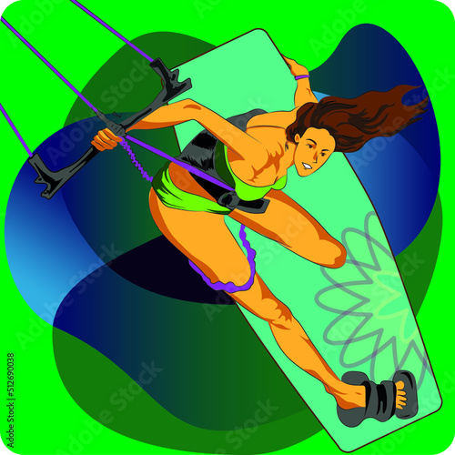 girl practicing extreme sport in kitesurfing