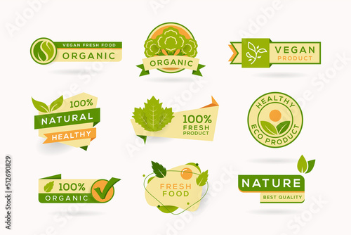 Fresh Green Leaves Collection of nature, organic labels and emblems in paper cut design. 
