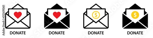 Envelope donate icon. Charity icon. Give icon, vector illustration