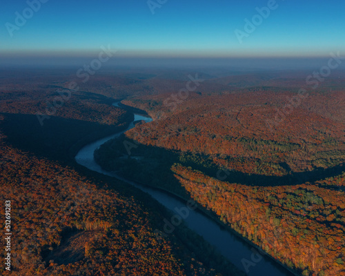 Delaware river during autumn aerial view