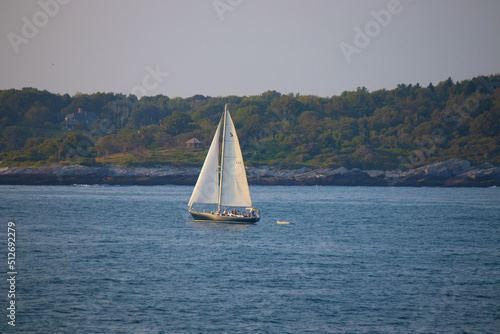 Sailboat slowly drifting across the bay