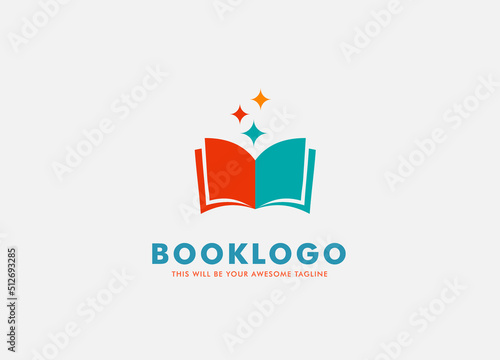 open book logo design with sprinkle stars