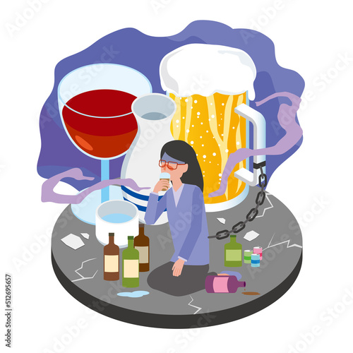 アルコール依存症のイメージイラスト