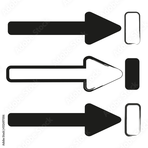 Different straight brush arrows. Exclusive arrows. Ink paint brush stain. stock image.