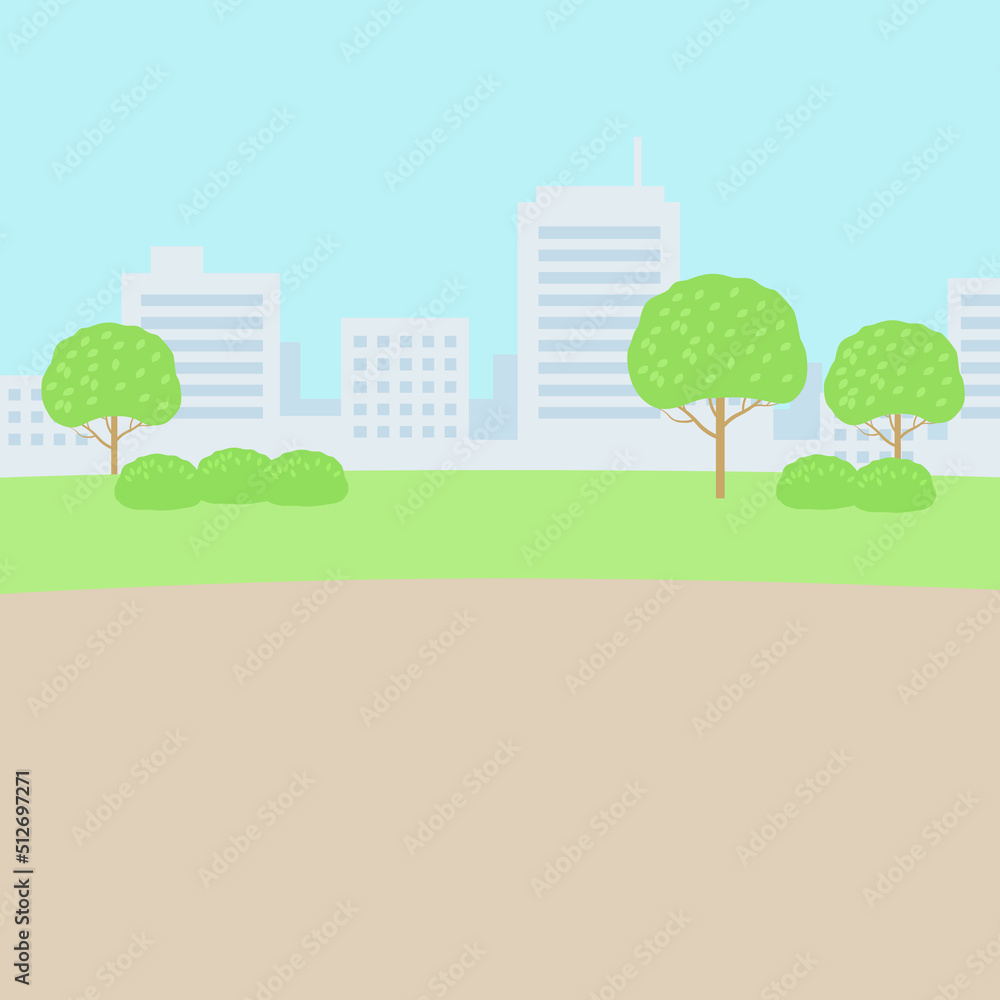 Fototapeta premium 背景イラスト素材 公園とビル群(2_1)