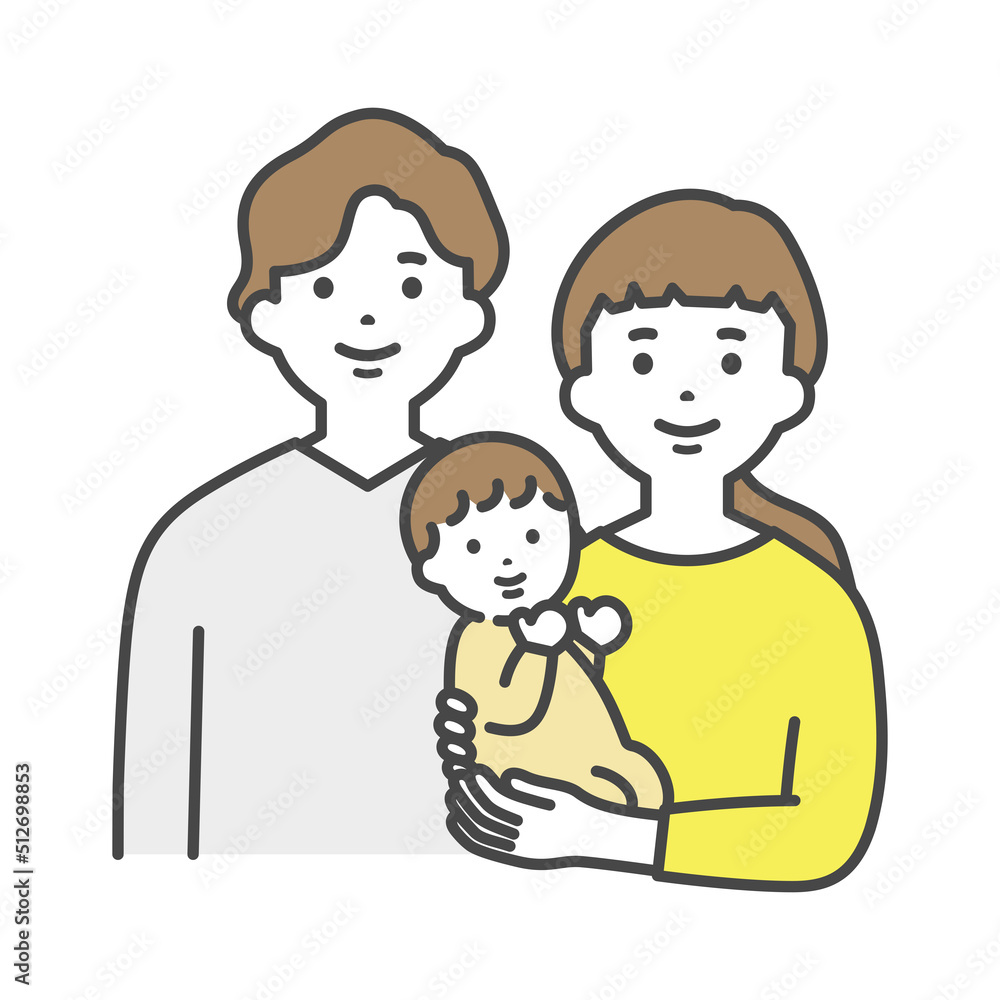 父、母、赤ちゃんの三人家族 Family of three: father, mother, and baby 父、母、赤ちゃんの三人家族 Family of three: father, mother, and baby